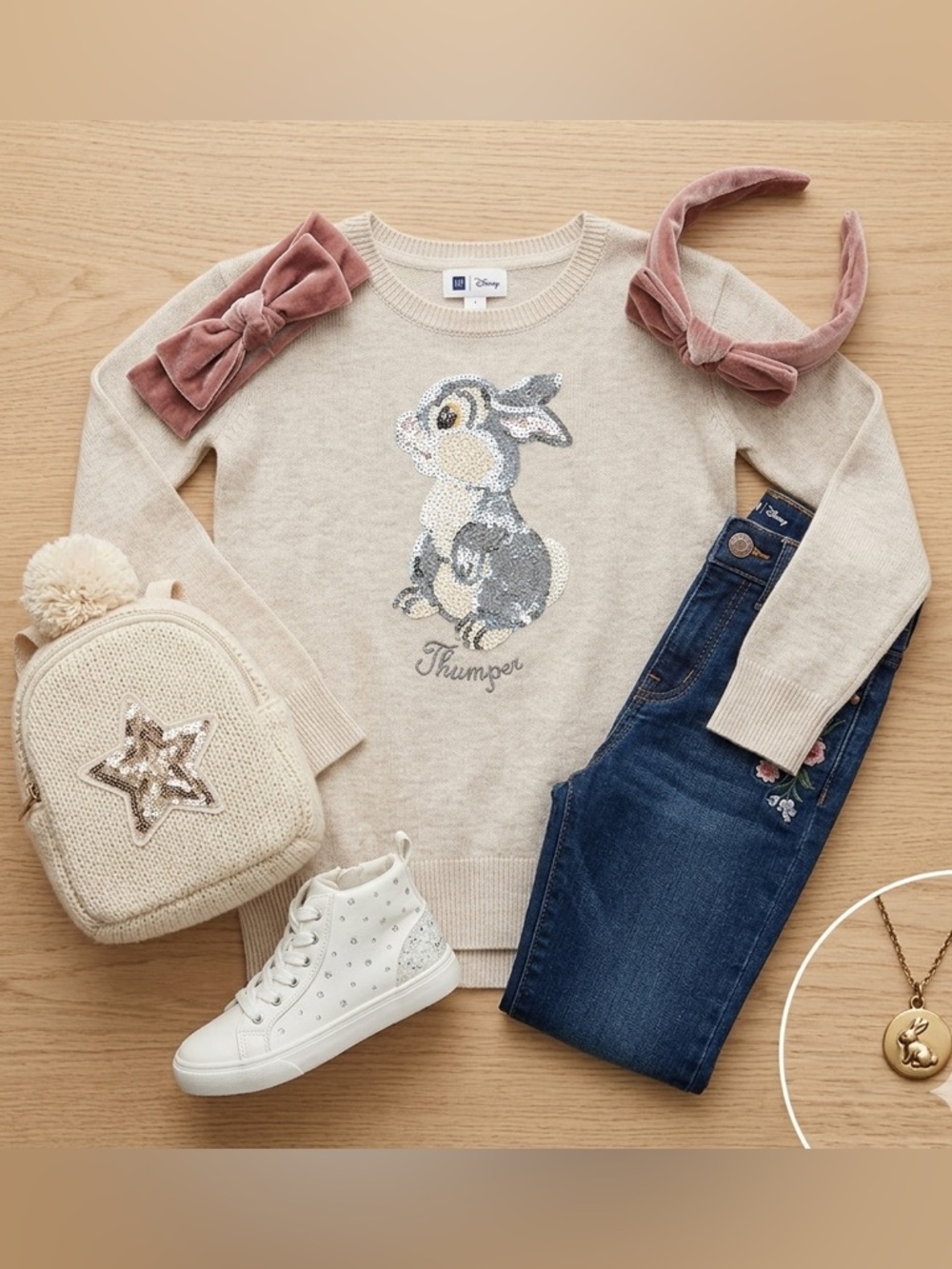 Gap Disney Sweater L 10 11 Girls Sequin Thumper Bambi Girls Size Large Kids